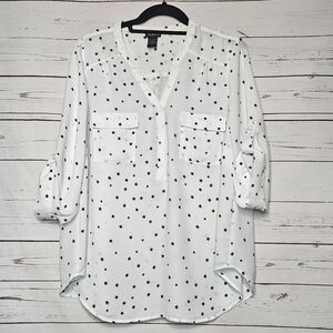 Torrid White Blouse with Black Star Pattern
